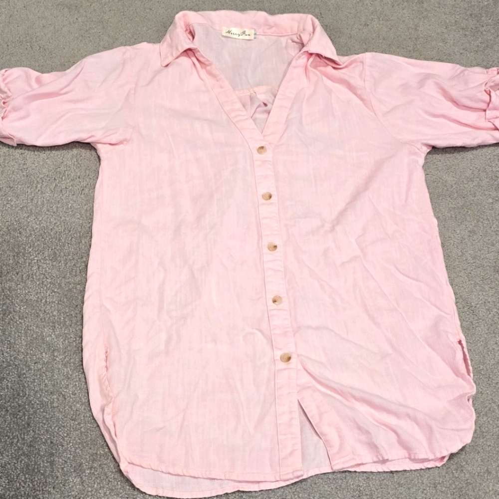 Pink Merryfun Women's button down linen shirt